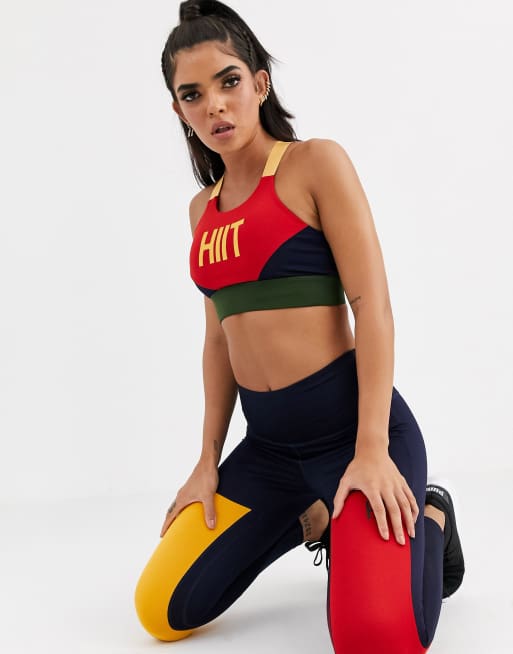 HIIT - Reggiseno e leggings blu navy color block, 2 di 3