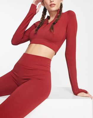 essential seamless 3/4 zip up top-Red