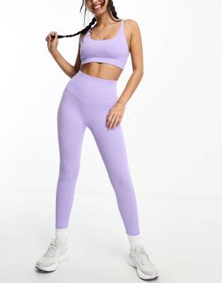 HIIT Seamless rib active bra booty short and full length legging in lilac