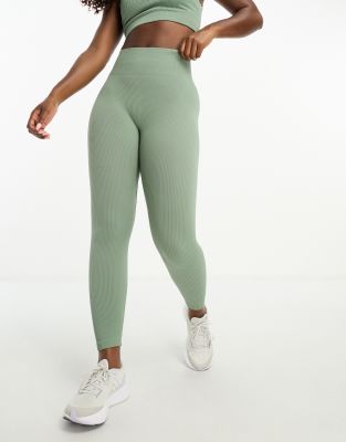 HIIT essential seamless full length ribbed legging Green Smart Closet