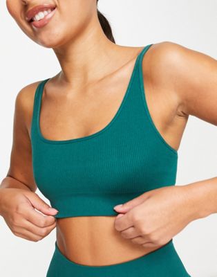 HIIT essential seamless rib active bra in green