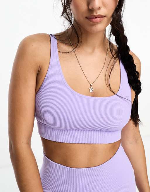 Low Impact Ribbed Seamless Sports Bra - Light lilac