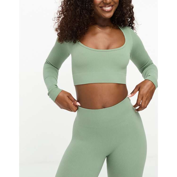 HIIT seamless crinkle scoop long sleeve crop top