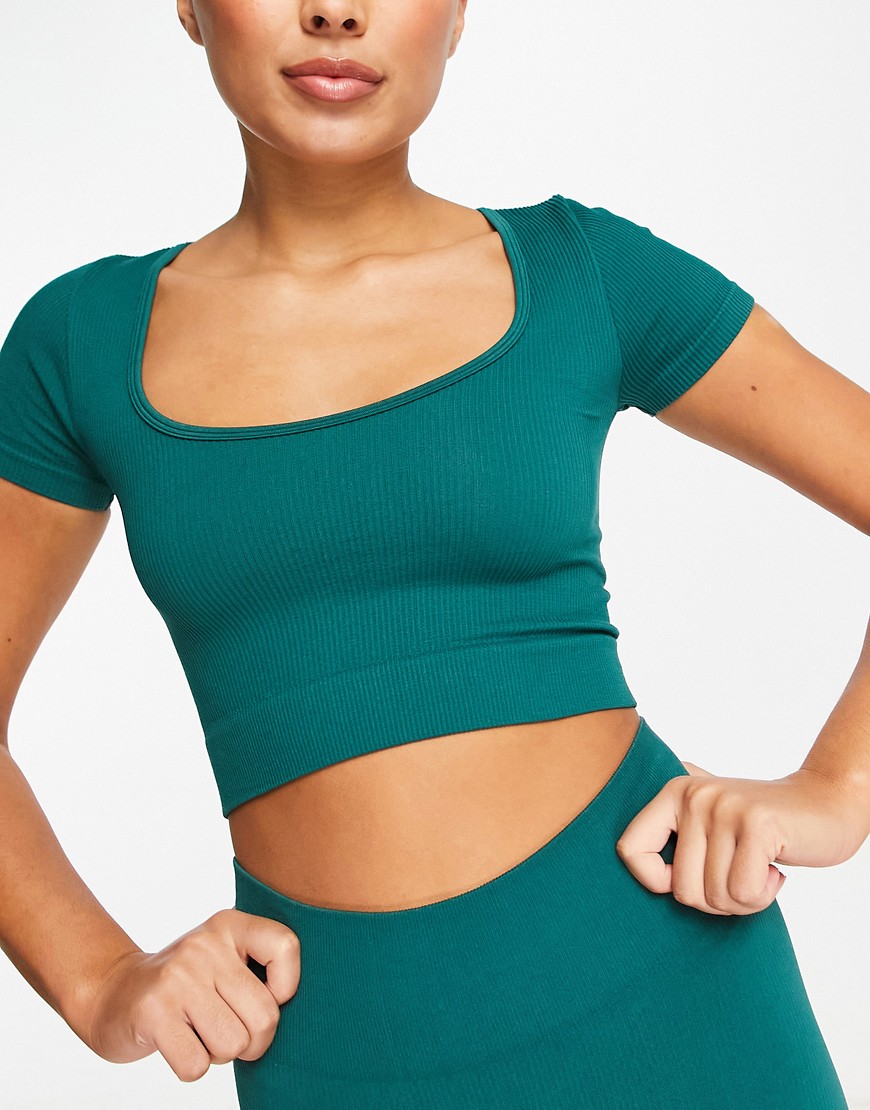 Hiit Essential Seamless Rib Long Sleeve Top-gray In Green