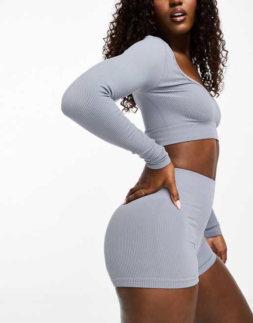 HIIT Seamless ribbed legging long sleeve and booty shorts in gray