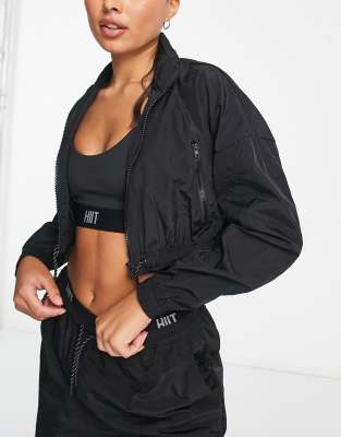 HIIT - Gewebte Trainingsjacke mit Markenlogoband-Schwarz