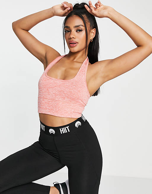 HIIT halter top with square neck in coral heather