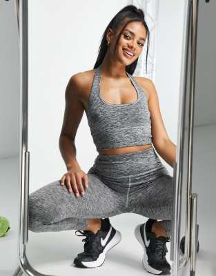 HIIT HIIT halter top with square neck in grey marl
