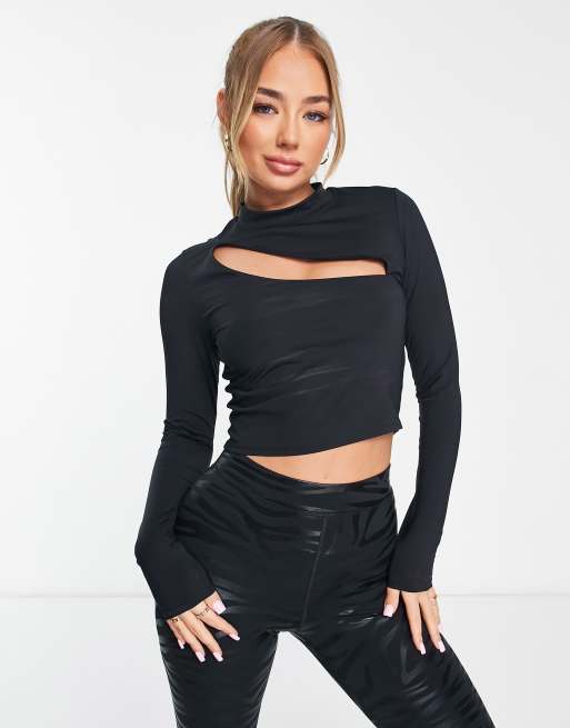 High neck 2025 cut sleeves top