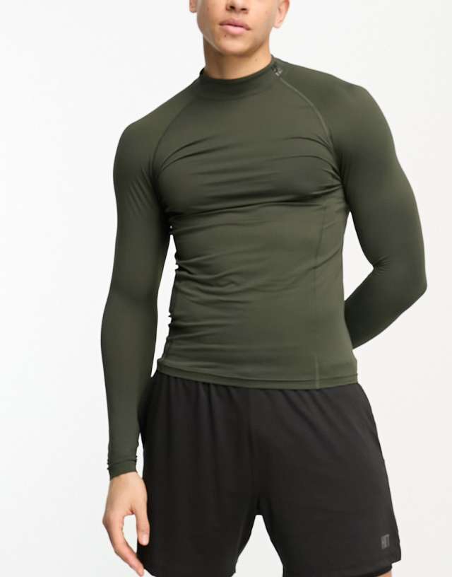 HIIT - highneck long sleeve fitted active top in khaki