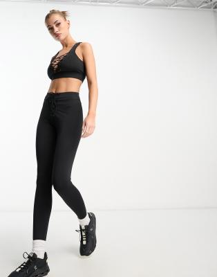 HIIT lace up front legging with gunmetal eyelet detail-Black