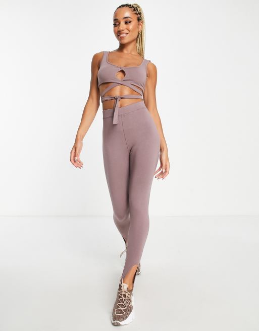 HIIT legging with wrap and tie detail in mink