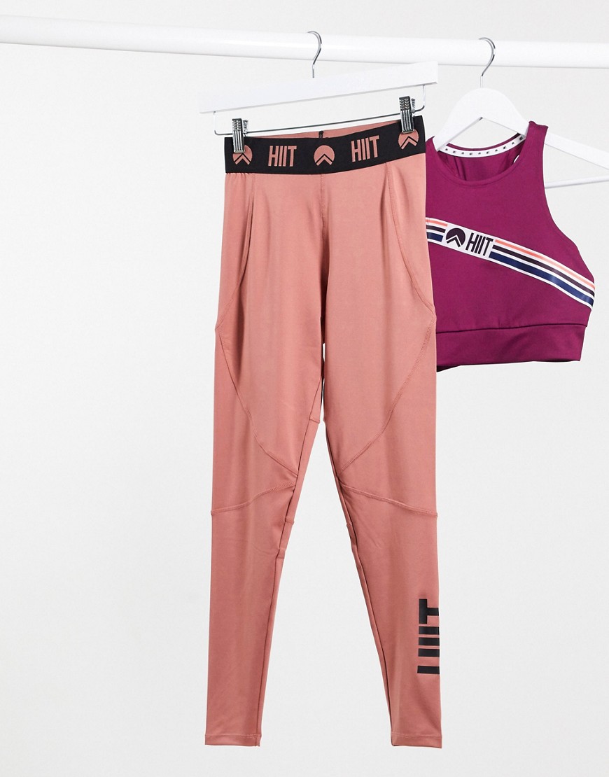 HIIT leggings in rose gold with logo waistband-Pink