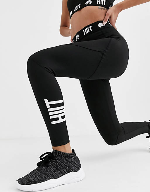 HIIT leggings with branded waist in black