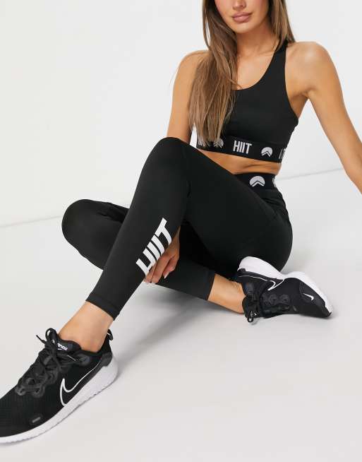 HIIT leggings with branded waist in black