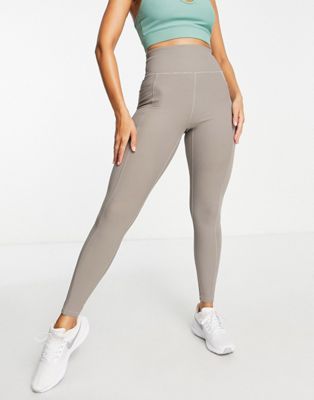 HIIT leggings with side pockets in mixed rib in brown