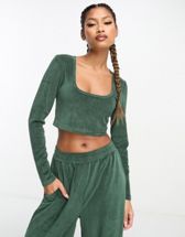 South Beach seamless zip front long sleeve crop top in oatmeal