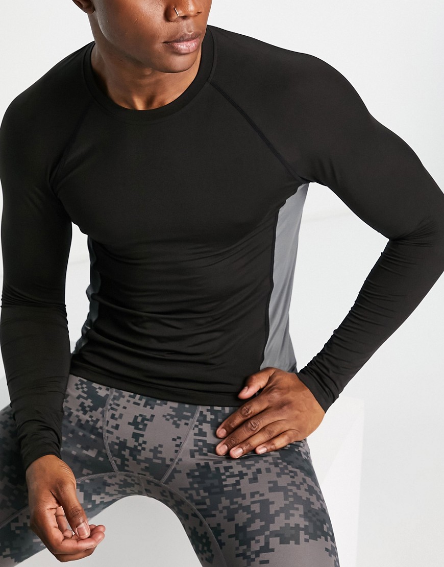 HIIT long sleeve t-shirt with contrast panels-Black