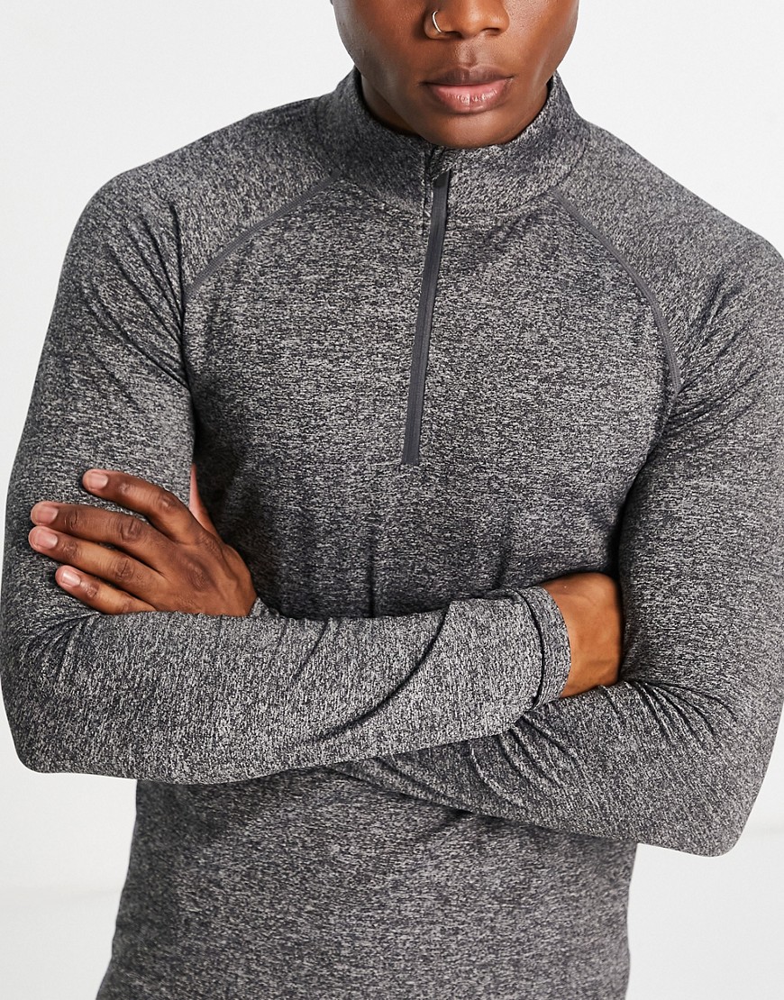 long sleeve training top with 1/4 zip in black heather