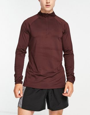 HIIT long sleeve training top with 1/4 zip in brown