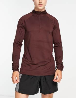 HIIT long sleeve training top with quarter zip in brown