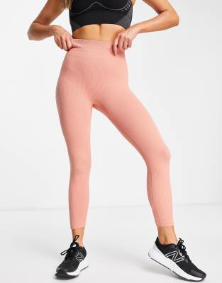 HIIT - Nahtlose, gerippte Leggings in Korallenrot-Orange