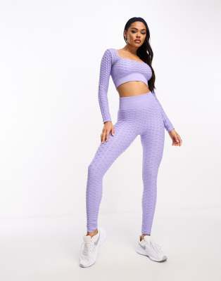 HIIT - Nahtlose Leggings mit hohem Bund und Knitteroptik-Lila