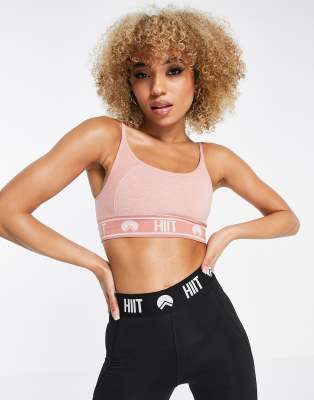 HIIT - Nahtloses Sport-Bustier mit Logo in Rosa meliert