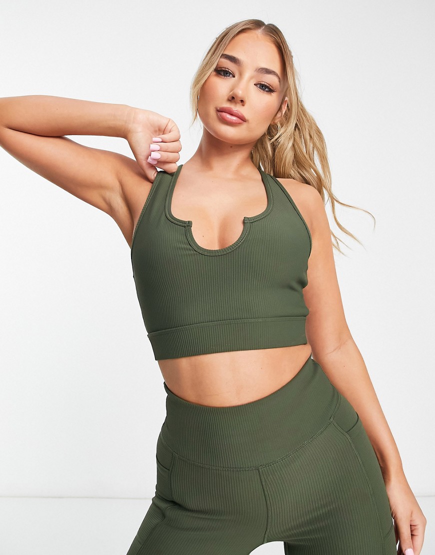 Hiit Notch Bralette In Mixed Rib-green