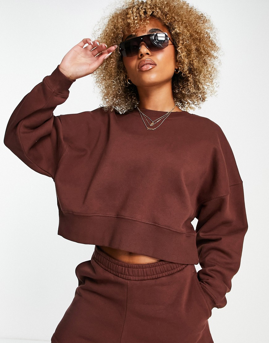 Hiit Oversized Cropped Sweatshirt In Brown