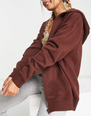 HIIT oversized zip through hoodie in brown