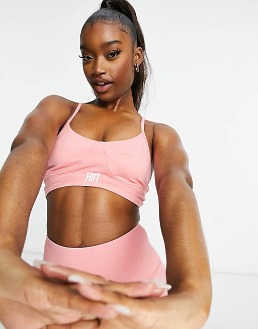 HIIT peached lace up bra in pink