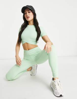 HIIT contour seam legging T-shirt legging shorts and racer crop top in  bright pin