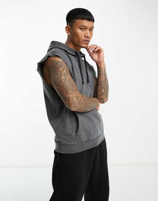 HIIT raw cut sleeveless hoodie in acid wash black | ASOS