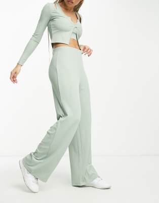 HIIT rib lounge wide leg pants-Green