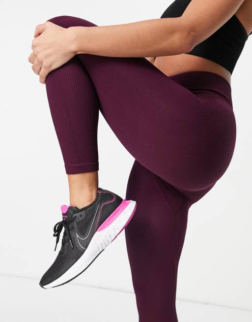 HIIT ribbed seamless leggings in burgundy