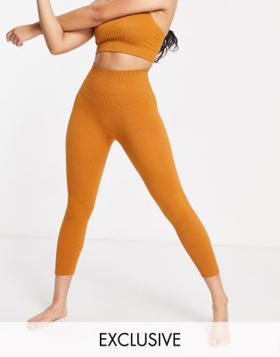 Hiit Ribbed Seamless Leggings In Mustard Exclusive To Asos-neutral