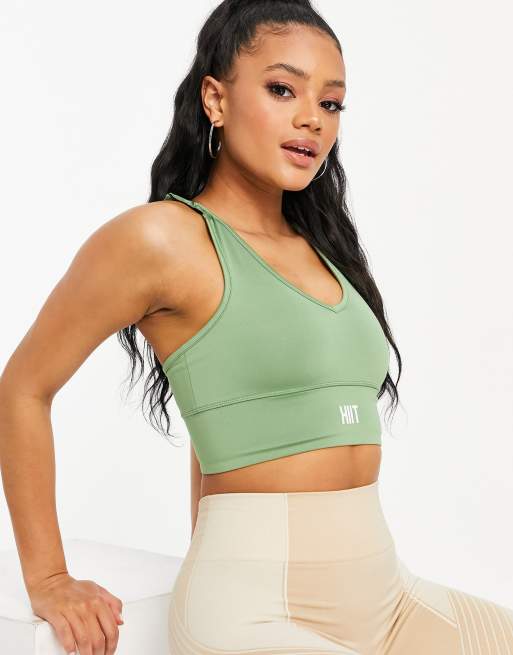 HIIT ruffle longline sports bra in green