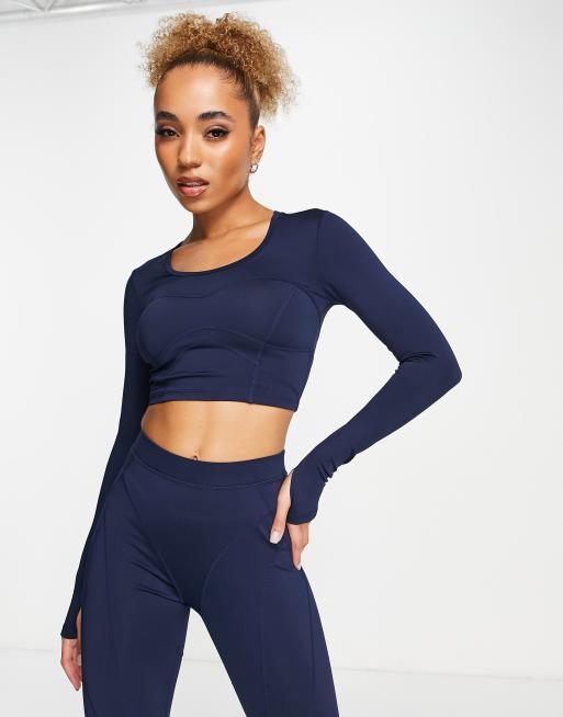 Long Sleeve Fitted Crop Top in Navy – Southern Athletica