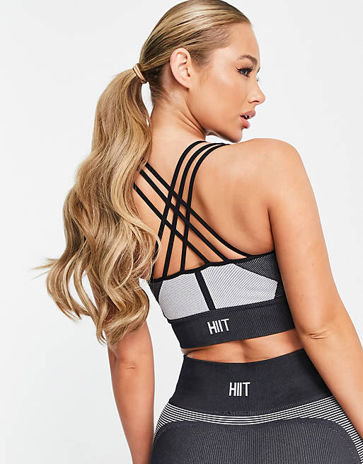 HIIT seamless bralet with strapping and contrast panels in mono