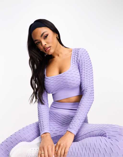 HIIT WB Seamless crinkle long sleeve crop top and high rise leggings in  lilac