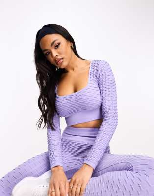 HIIT seamless crinkle scoop longsleeve crop top-Purple