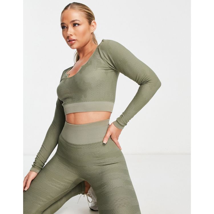 HIIT seamless long sleeve crop top in textured charcoal