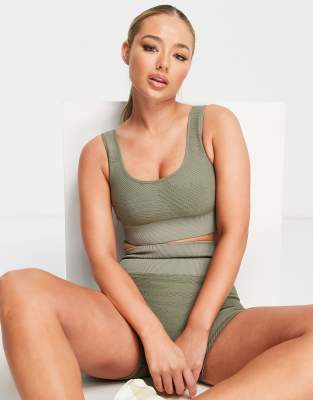 HIIT HIIT seamless crop vest in textured camo in khaki-Green
