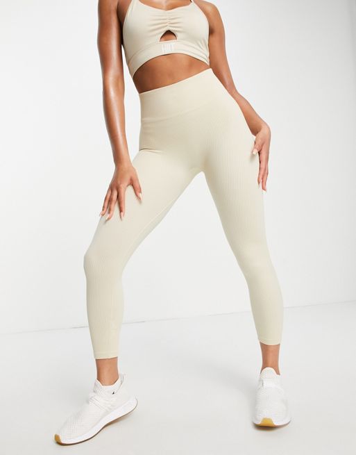 HIIT ribbed seamless leggings in gold, Compare