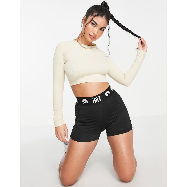 HIIT seamless rib long sleeve crop in ecru