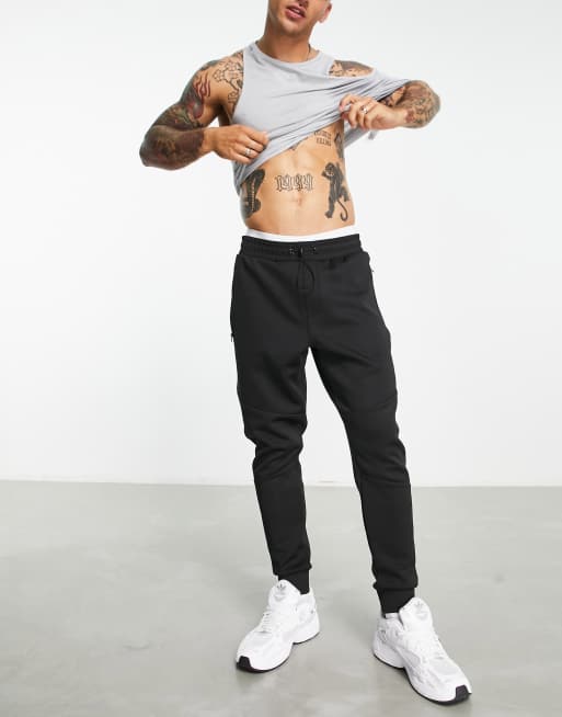 French Connection slim fit tricot joggers in black, ASOS