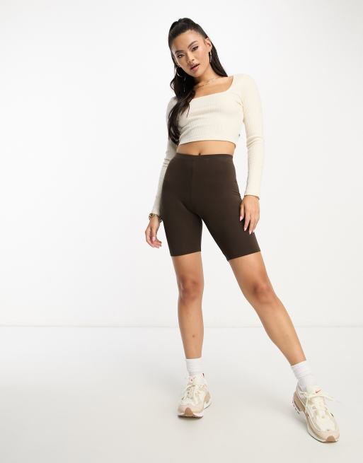 HIIT soft touch ribbed lounge long sleeve crop top in beige