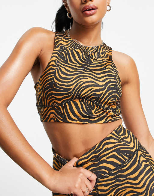 HIIT sports bra with high neck in animal print