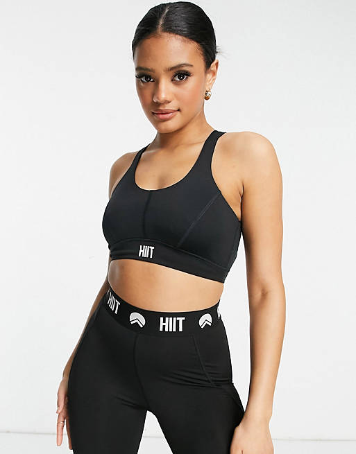 HIIT star lace panel bralet in black